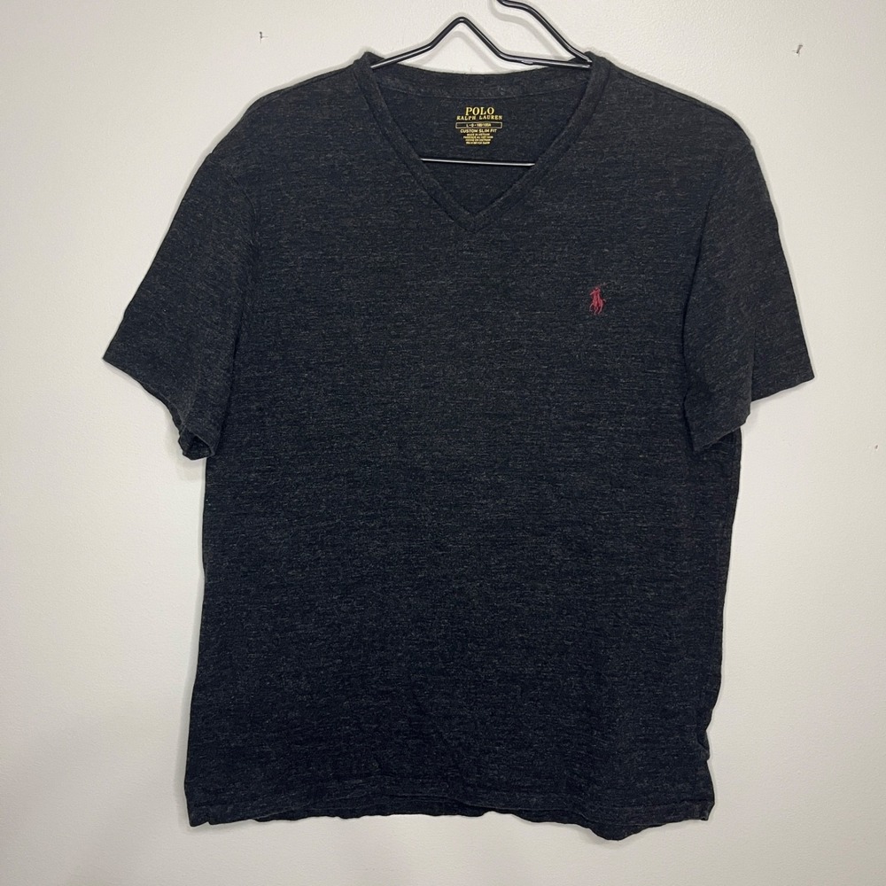 Polo Ralph Lauren T Shirt Mens L Red Pony Slim Fit Dark Gray Cotton Weekend